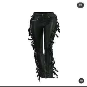 Leather Fringe Pants with Silver Studs